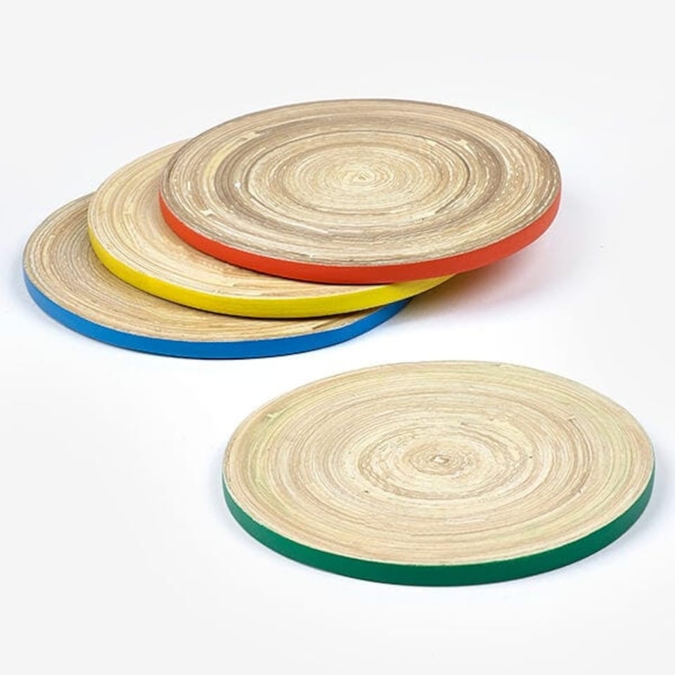 image 1 of Sur La Table Colour Me Happy Set of 4 Mixed Colour Bamboo Coasters