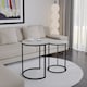 image 2 of 2Pc Round Nesting Stackable Sofa Side Bedside End Table Set Wood Top Metal Legs | Multi | White Marble Top with Black Legs