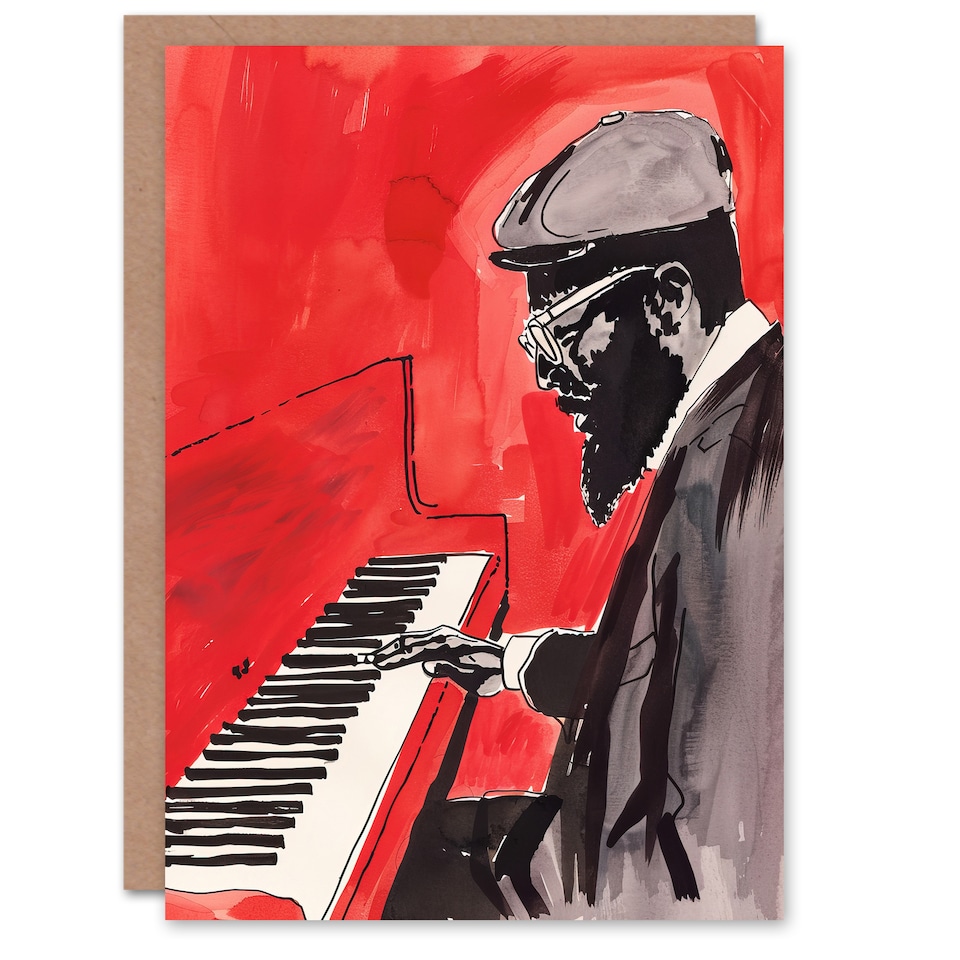 image 1 of Greeting Card Thelonious Monk Jazz Piano Music Red Portrait Birthday