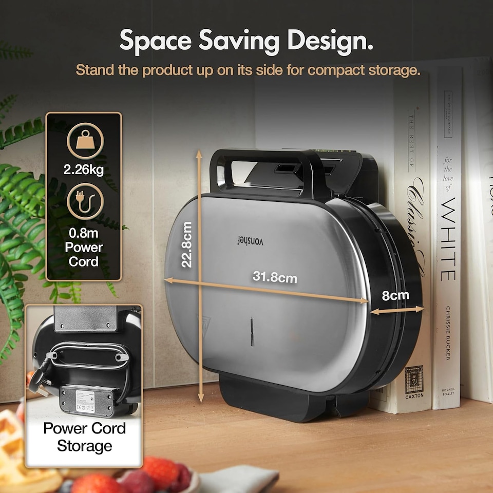 image 1 of VonShef Dual Round Waffle Maker with Non-Stick Plates