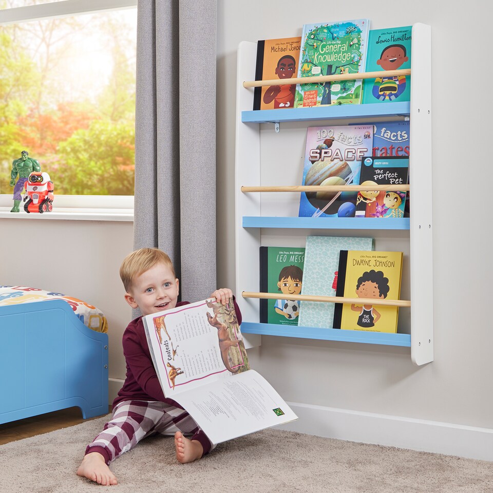 image 1 of Rainbow Table and Chair & Bookshelf Set - White & Blue