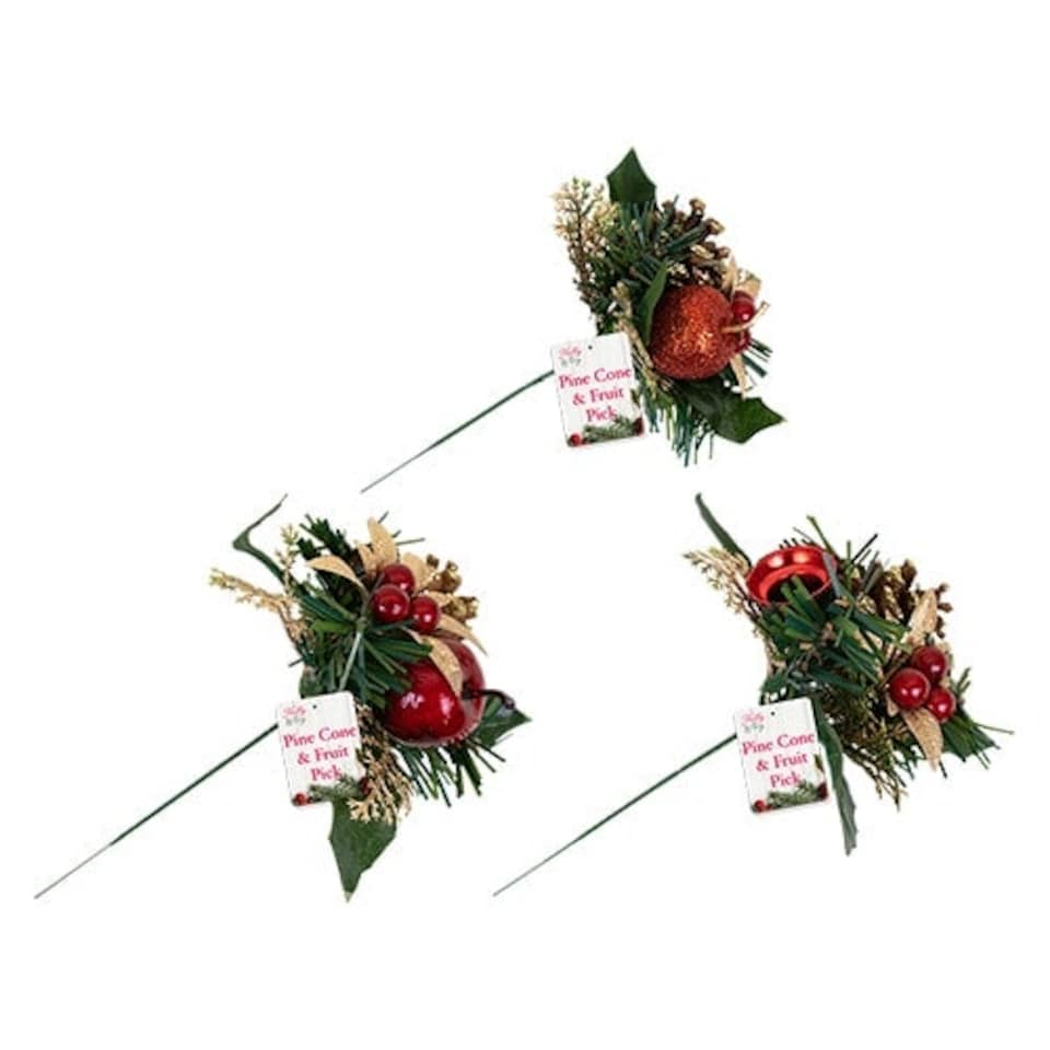 Assorted Christmas Pine Cone & Fruit Pick Decoration 18cm