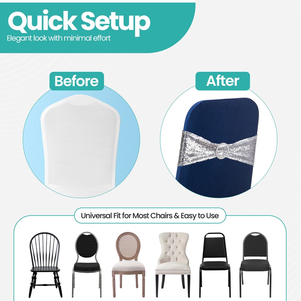 image 1 of Sequin Chair Sashes Stretch Spandex Chair Bands with Silver Buckle - 10pcs