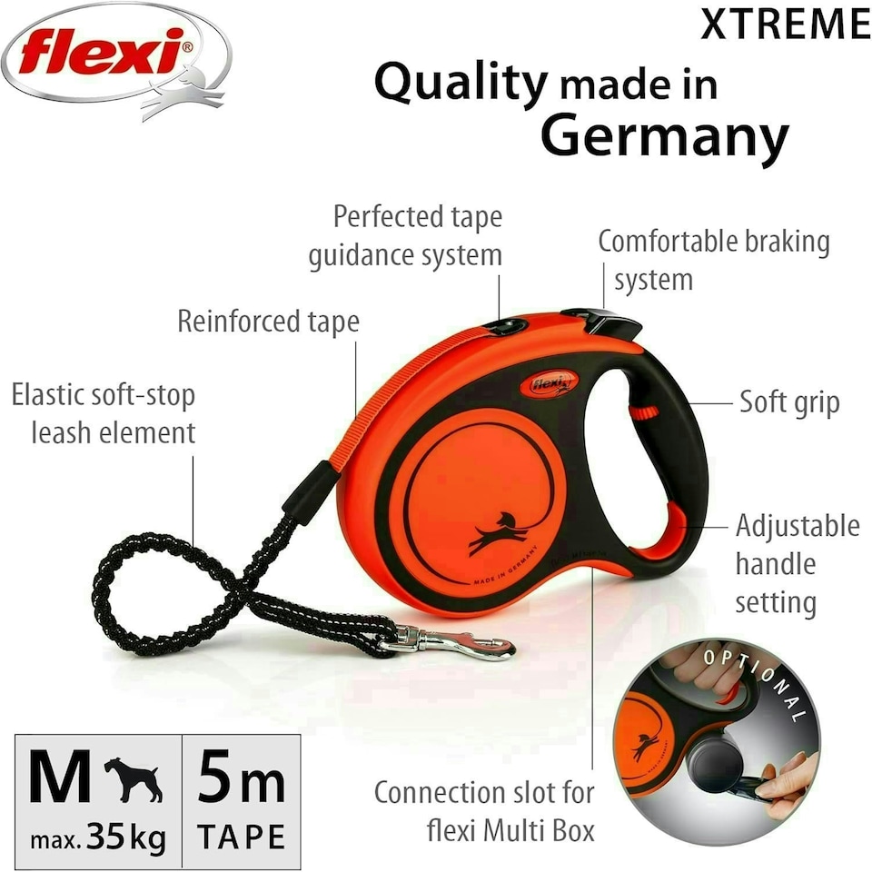 image 1 of Flexi Xtreme Tape Orange & Black Medium 5m Retractable Dog Leash/Lead
