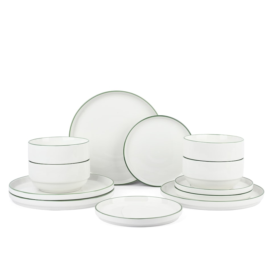 image 1 of 12pc Stackable Green Dinner Set