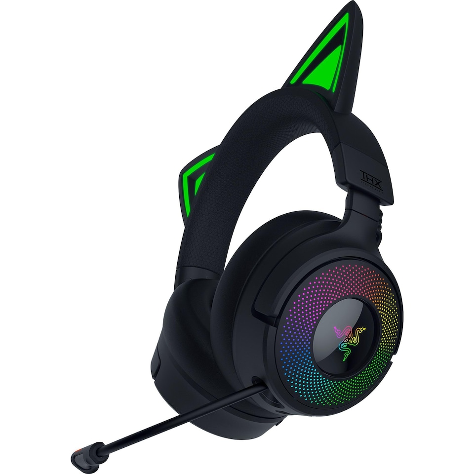 Kraken Kitty V3 Pro - RGB Kitty wireless gaming Headset - reactive cat ears for streaming Headphone - Triforce 40mm Driver - Hyperspeed Wireless and Bluetooth - THX Spatial Audio | Black