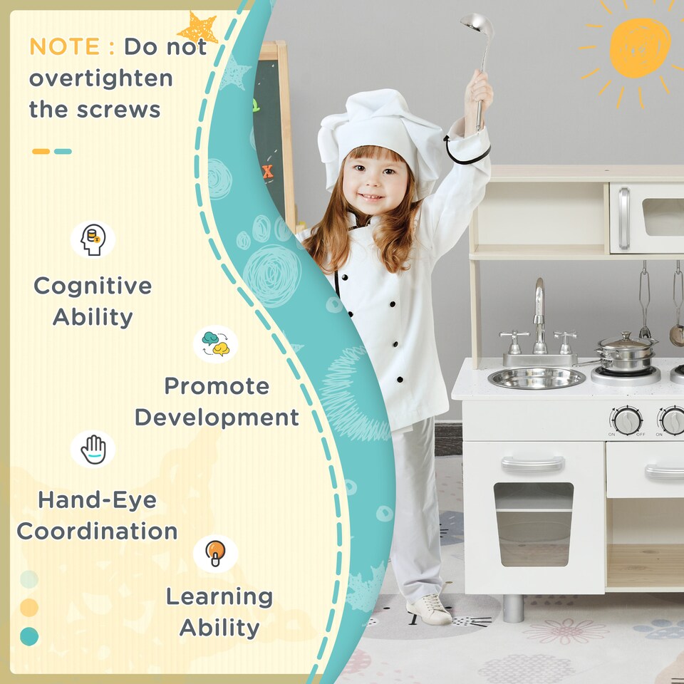 image 1 of HOMCOM Luxury Kitchen Playset with Accessories Pretend Cooking Set White