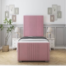 Sloomy Harrington Pink Plush Bed Frame With Mattress With 50" Upholstered Headboard 2'6 Small Single