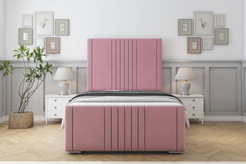 image 1 of Sloomy Harrington Pink Plush Bed Frame With Mattress With 50" Upholstered Headboard 2'6 Small Single