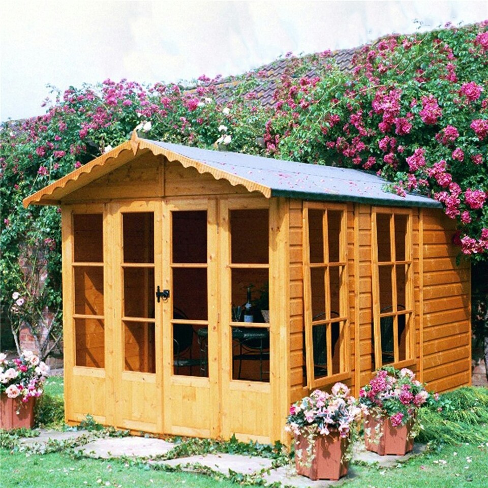 image 1 of 13 x 7 (3.96m x 2.17m) - Premier Wooden Summerhouse + Roof Overhang + Optional Veranda - 12mm T&G - Walls - Floor - Roof