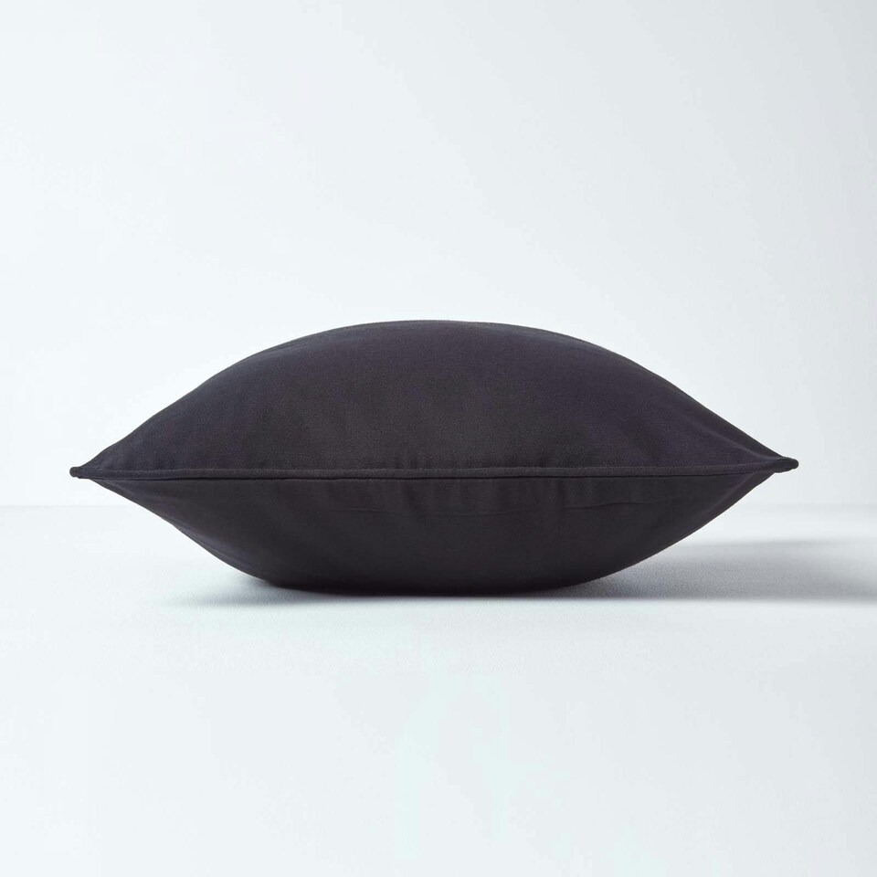 image 1 of Homescapes Cotton Plain Black Rectangular Cushion Cover - 30 x 50 cm | Black | Black | 30 x 50 cm