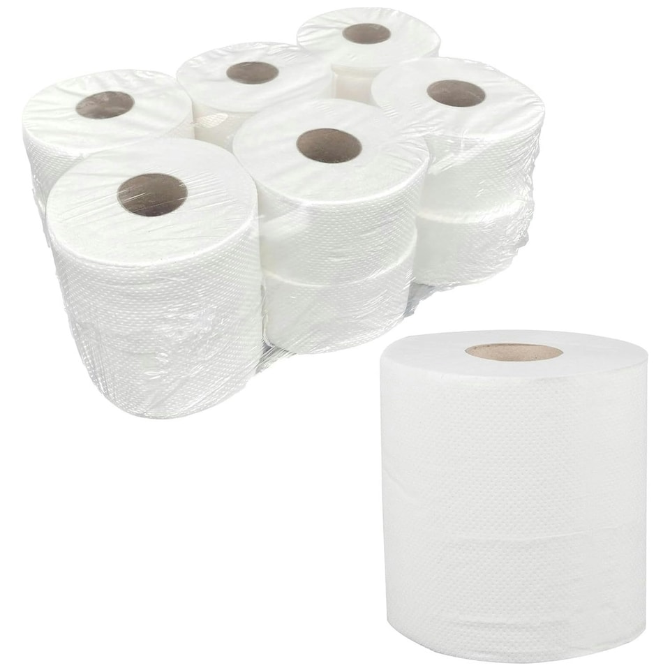 image 1 of 12 x White 2ply Highly Absorbent Home, Kitchen, Washroom & Restaurants Embossed Centrefeed Rolls