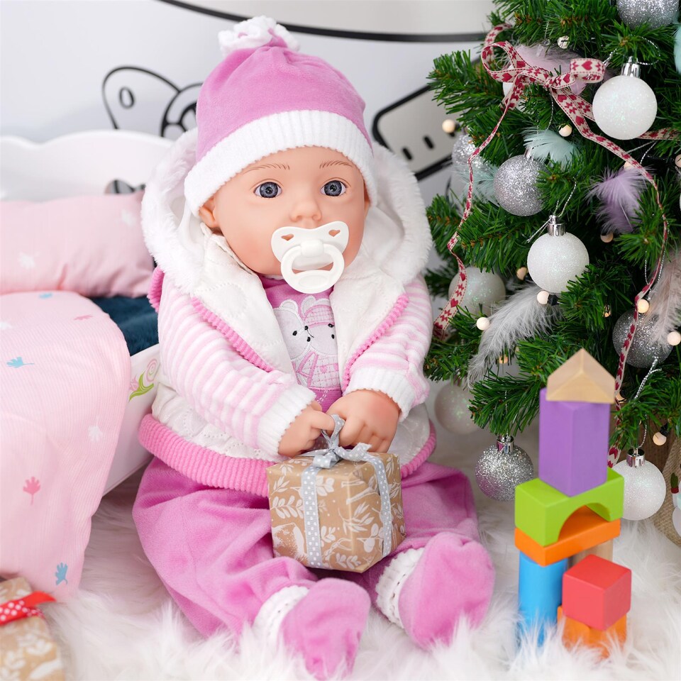image 1 of BiBi Doll 20" Pinky Baby Doll Girl with White Coat Outfit, Sounds & Dummy Toy