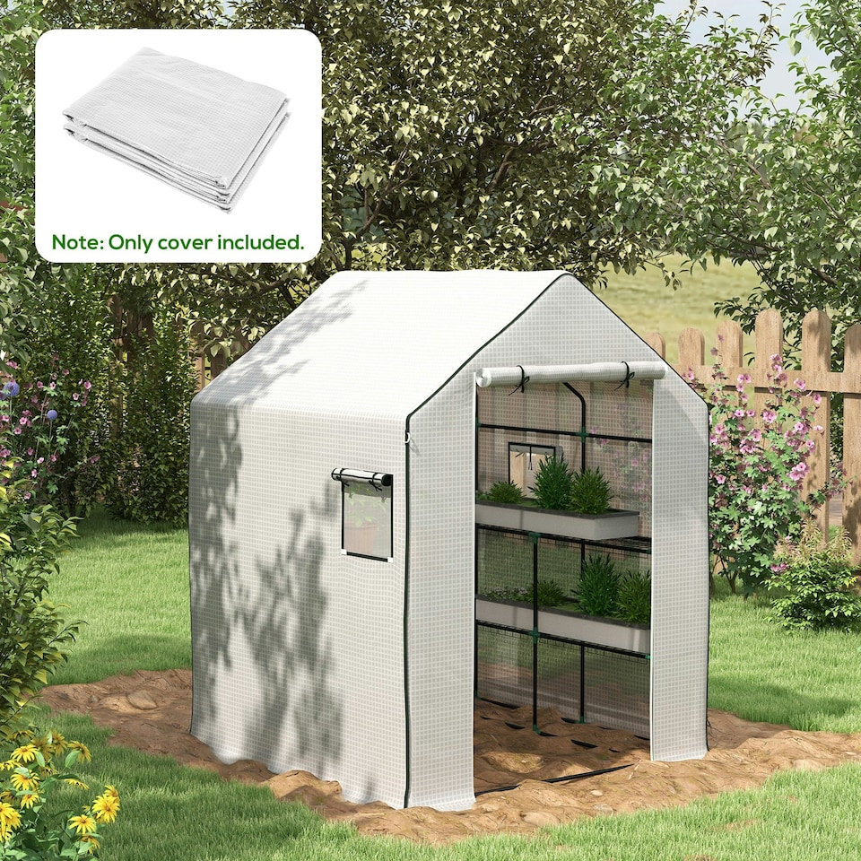 image 1 of Outsunny Walk-in Greenhouse Cover Replacement with Door and Mesh Windows, Green