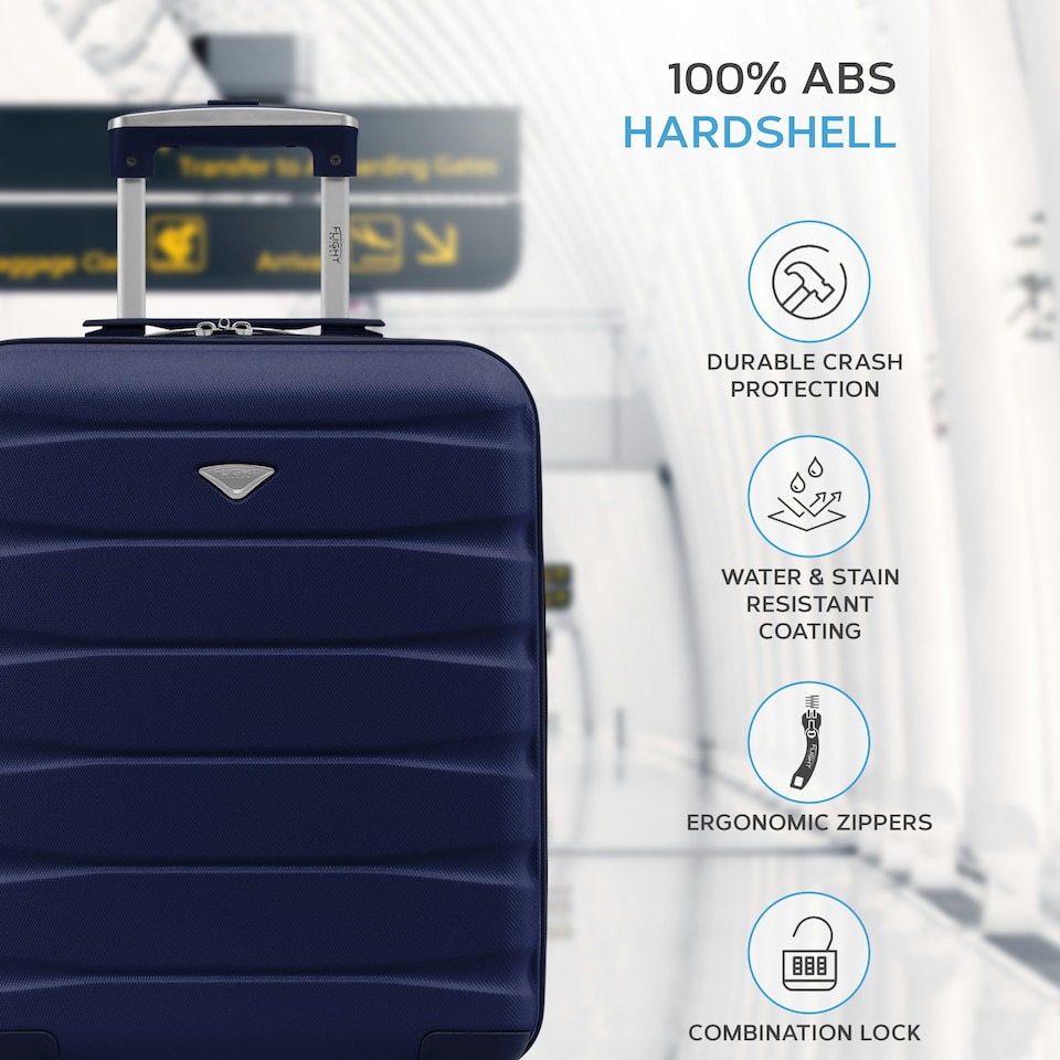 image 1 of Flight Knight Suitcase Set, Large Suitcase, Extra Large Suitcase, Cabin Suitcase 55x40x20cm - 60+ Airlines Approved - EasyJet, Jet2, Ryanair Priority Carry On | Blue | Navy | Large
