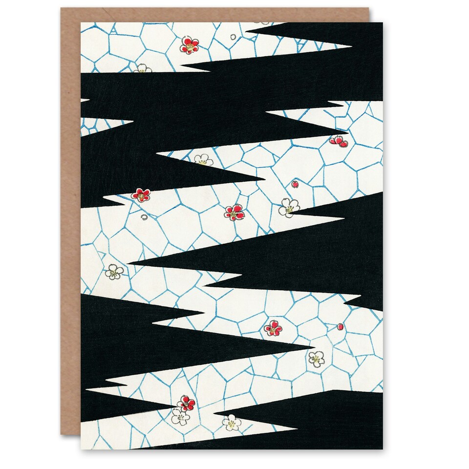 image 1 of Shin Bijutsukai Japanese Art Card Flowers On Footpath Pattern