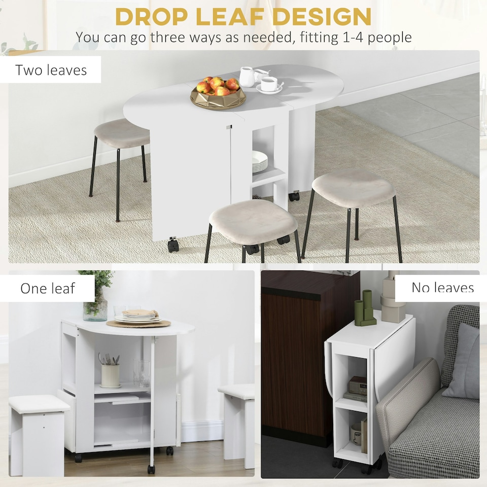 image 1 of HOMCOM Folding Dining Table for Small Spaces with 2-tier Shelves White
