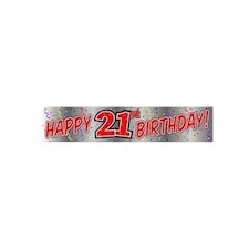 Metallic 21st Birthday Banner - Red/Silver - One Size