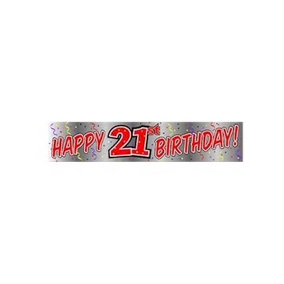 Metallic 21st Birthday Banner - Red/Silver - One Size