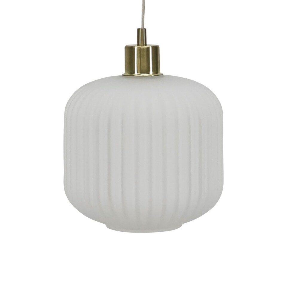 image 1 of Bento - White Ribbed Glass with Satin Brass Pendant Fitting | Gold | White | 1