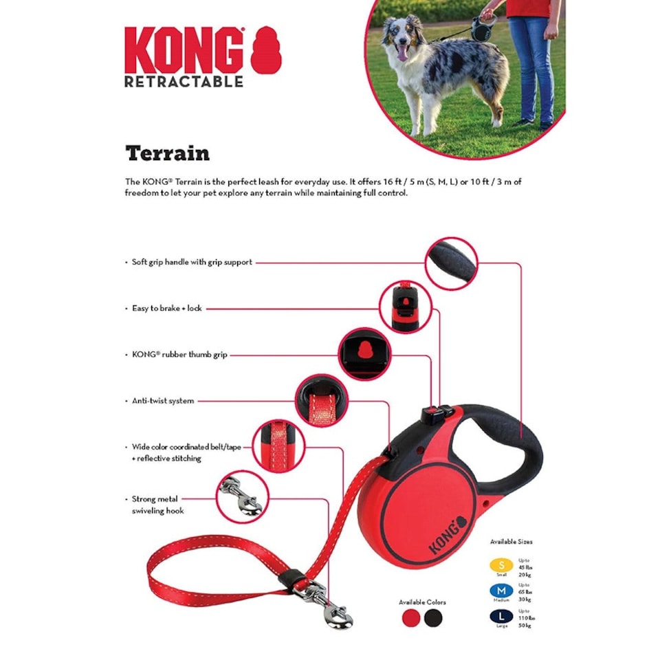 image 1 of KONG Terrain Retractable Dog Lead 5m Red Small