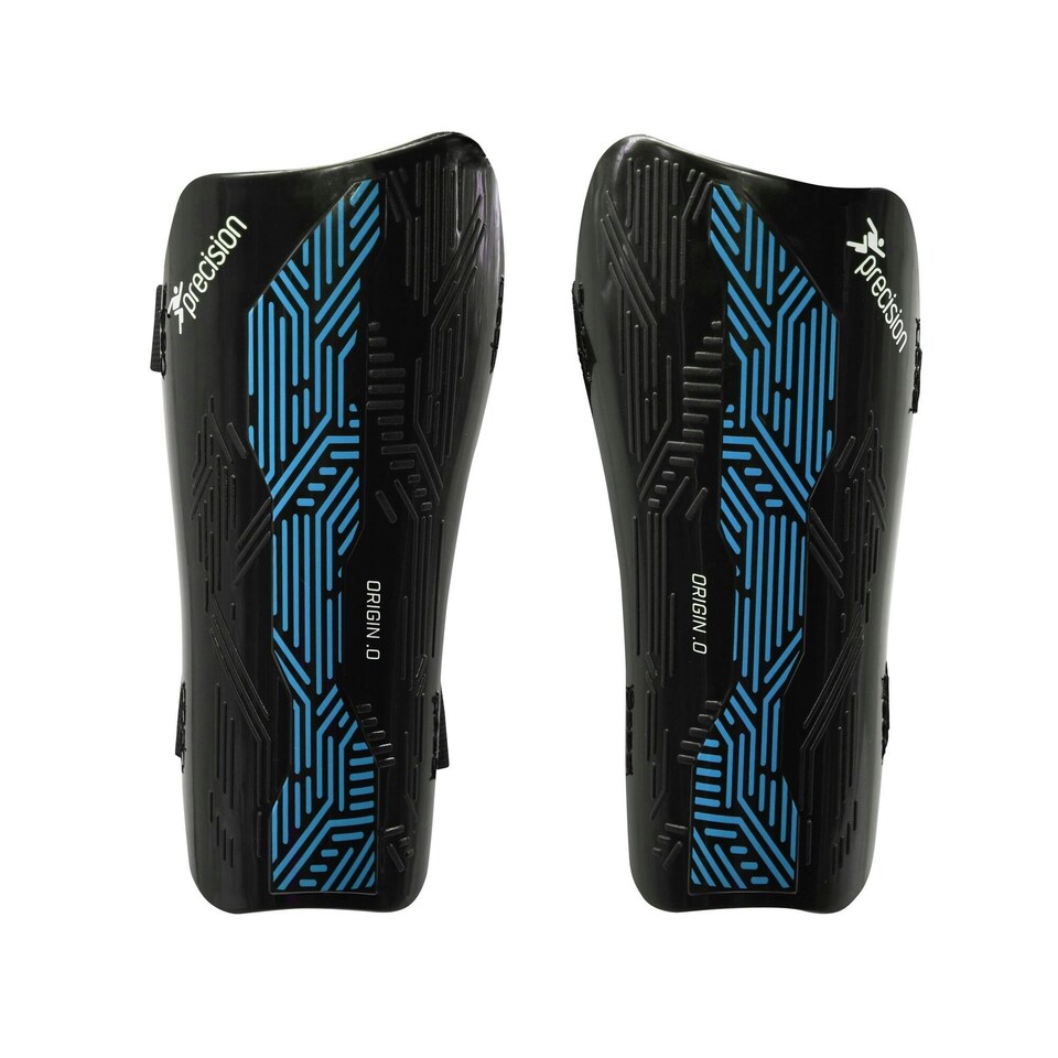 Precision Unisex Adult Origin.0 Strap Shin Guards - Black/Cyan - L