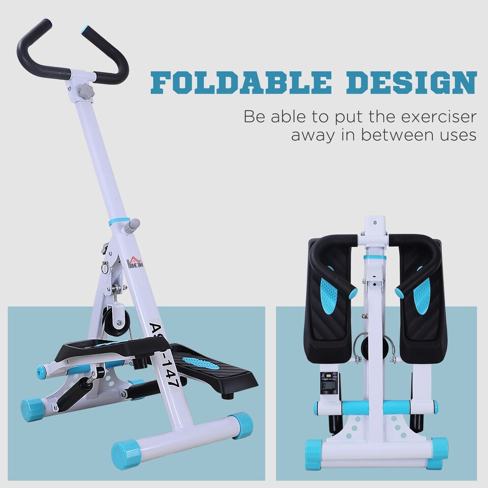 image 1 of HOMCOM Foldable Stepper Adjustable Step Machine w/ Handlebar LCD Display, White