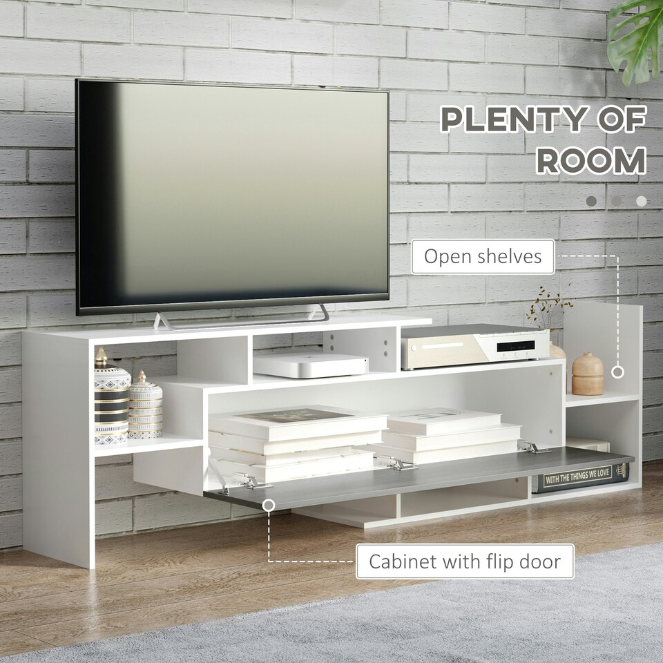 image 1 of HOMCOM TV Cabinet Unit w/ Wall-Mounted Shelf, Open Shelves Black and Brown White