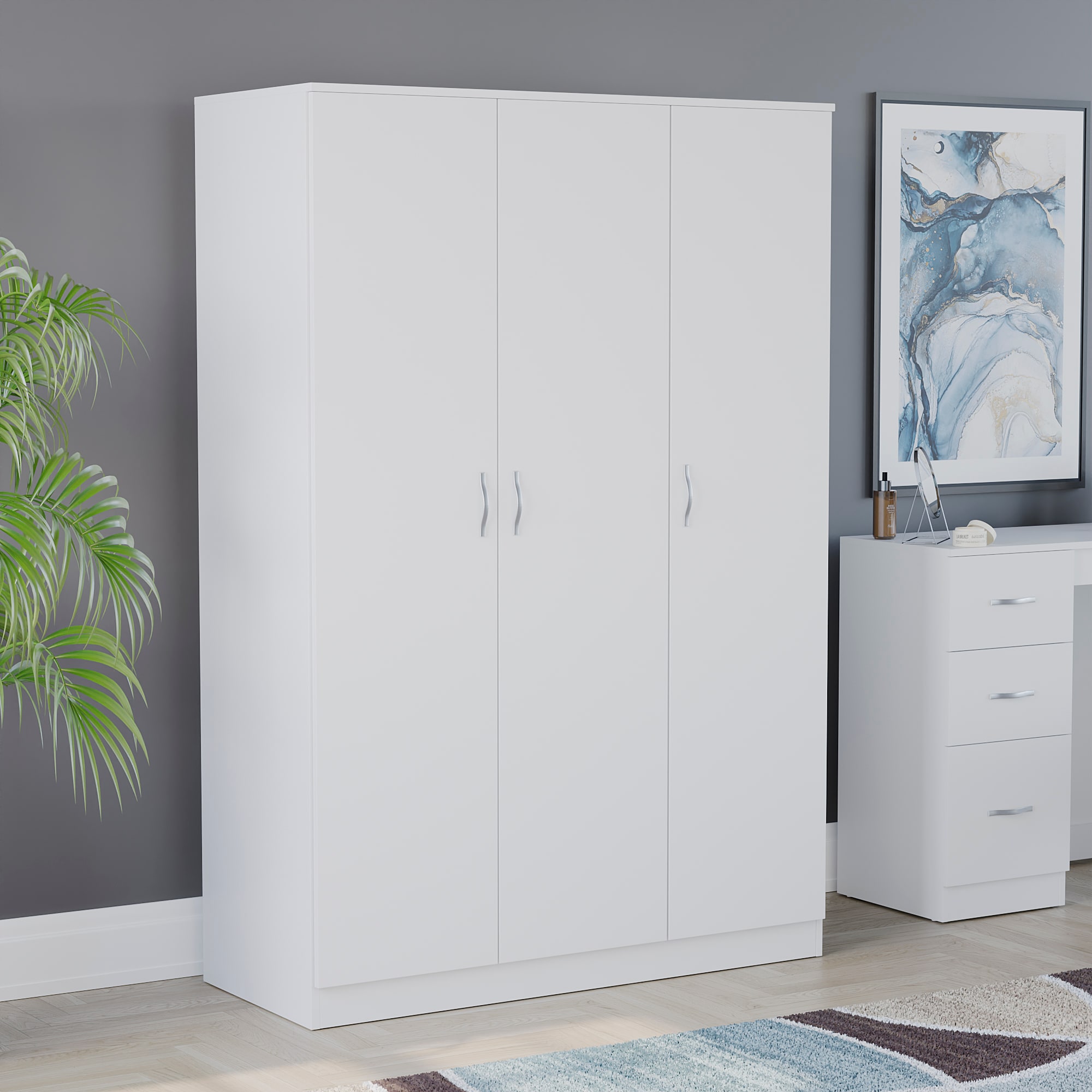 Vida Designs Riano 3 Door Wardrobe With Shelf & Clothes Rail, White
