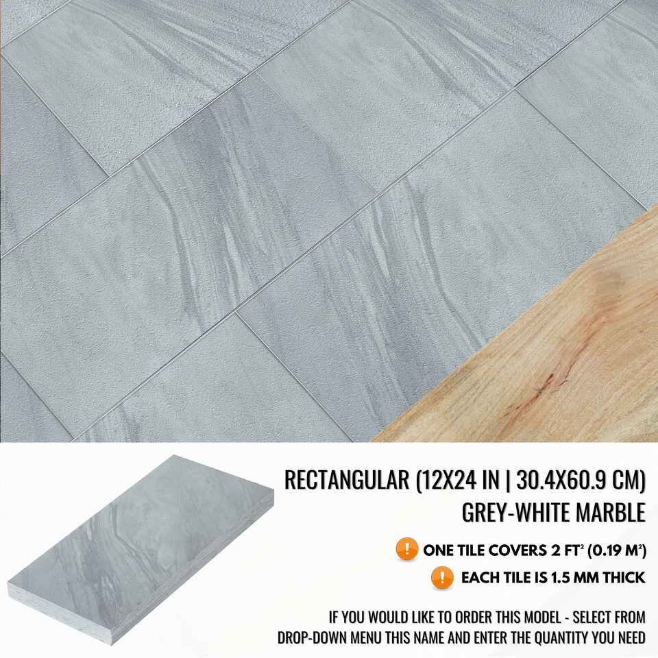 image 1 of NOVECRAFTO Vinyl Floor Tiles Self Adhesive – 18x18in Peel and Stick Waterproof Square Flooring for Kitchen, Bathroom & More – Grey White Marble Design Grey | 2.09 sqm