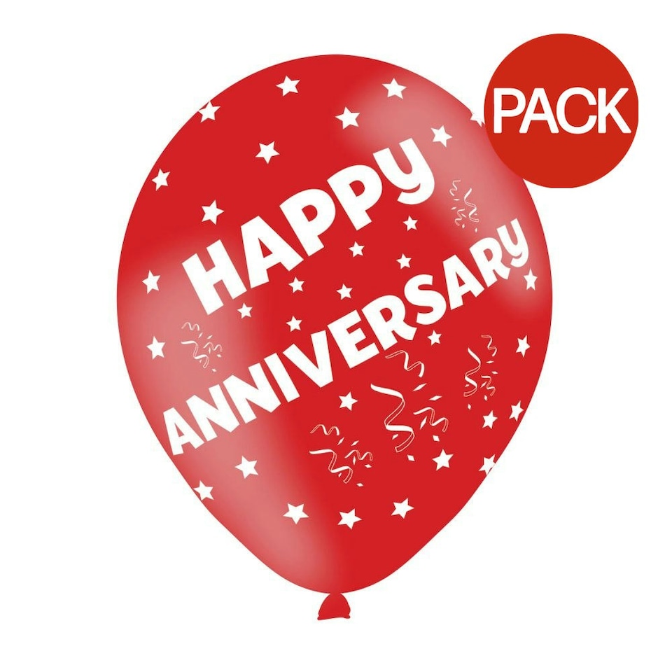 Amscan Latex Anniversary Balloons (Pack of 6) - Red/White - One Size