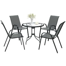 Outsunny 5 PCs Garden Furniture Set, Round Table and Stackable Chairs, Grey 
