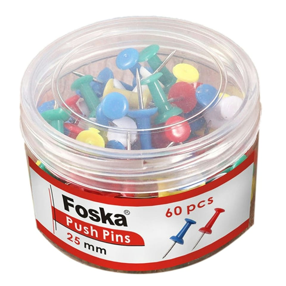 image 1 of Tub of 60 Assorted Colour Push Pins 25mm