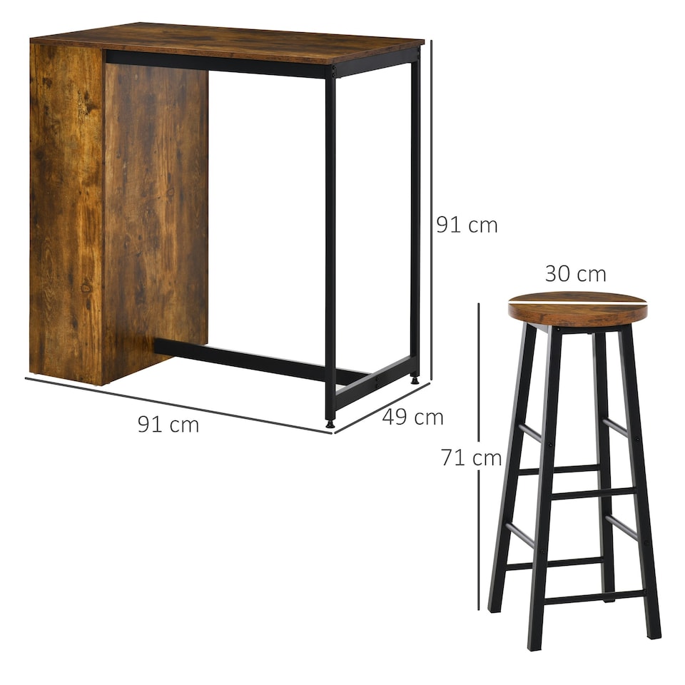 image 1 of HOMCOM 3 Piece Bar Table Set, Bar Height Table with 2 Stools, Storage Shelf