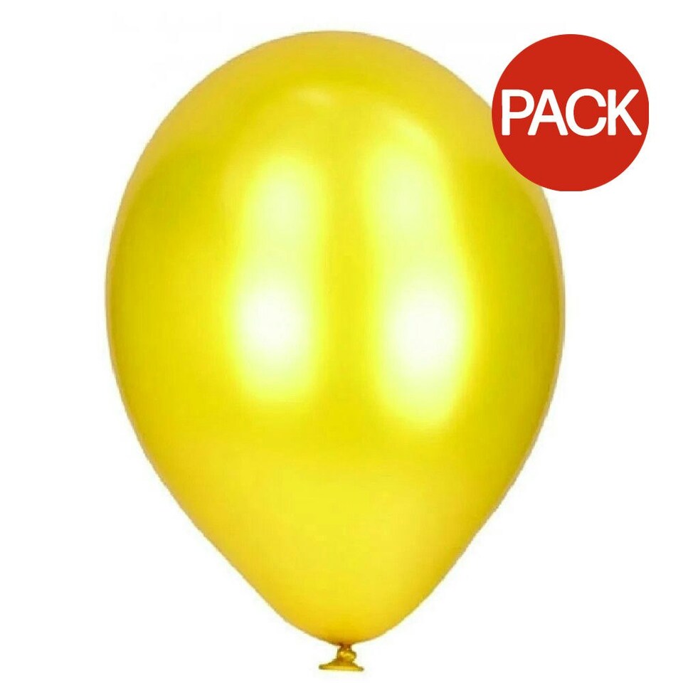 Latex Plain Balloons (Pack of 100) - Metallic Yellow - One Size