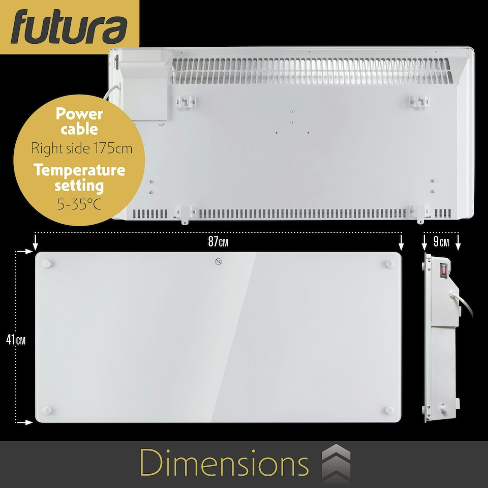 image 1 of Futura 2000W Smart Wifi Heater Electric Panel Wall Mounted White Glass Radiator