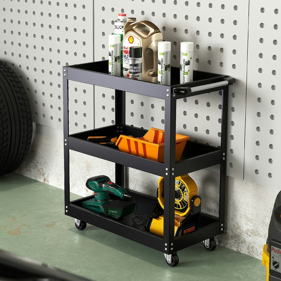 image 1 of Living and Home 3-Tier Rolling Tool Cart Storage Organizer - Black