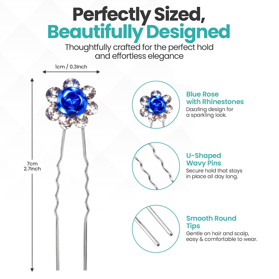 image 1 of Crystal Rose Flower Hair Pins, Clips with Rhinestone Flowers - 1pc