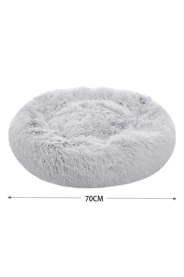 image 1 of Living and Home Calming Round Donut Plush Dog Cuddler Bed | Multi | Grey White | L