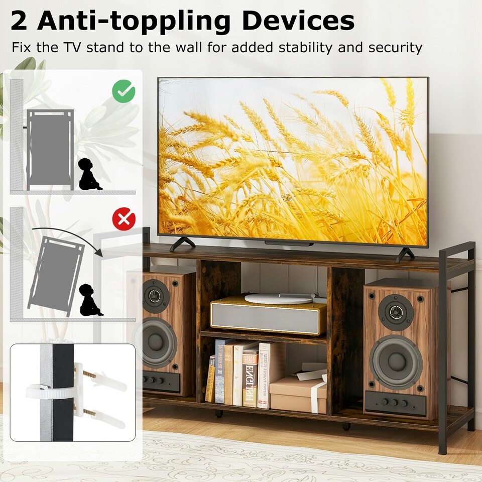 image 1 of COSTWAY TV Stand for 55 Inches Entertainment Center Brown Brown