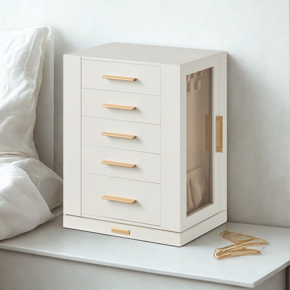 image 1 of Large Jewellery Organiser Box With Storage Drawers White