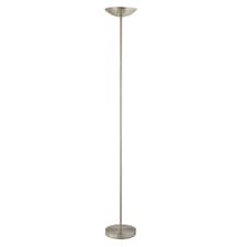 Modern LED Uplighter Metal Floor Lamp in Satin Nickel with Memory Dimmer Button | Silver