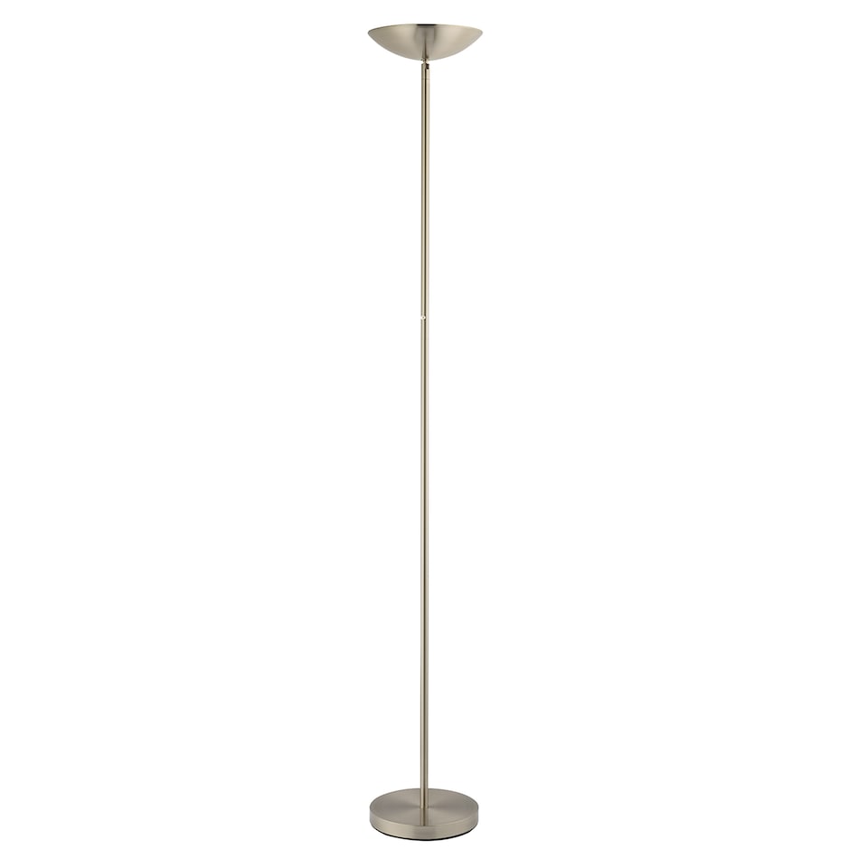 image 1 of Modern LED Uplighter Metal Floor Lamp in Satin Nickel with Memory Dimmer Button | Silver