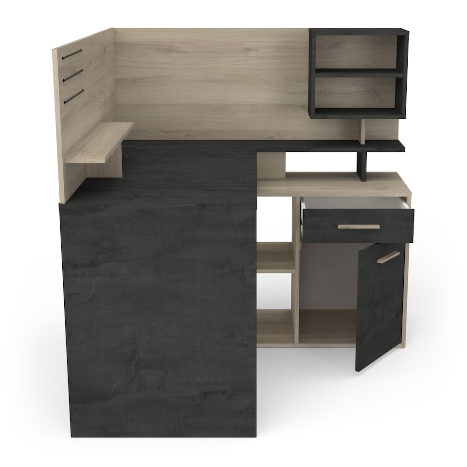 image 1 of FURNICOMP Jade 1 Door 1 Drawer Black and Oak L Shaped Corner Office Desk With Hutch