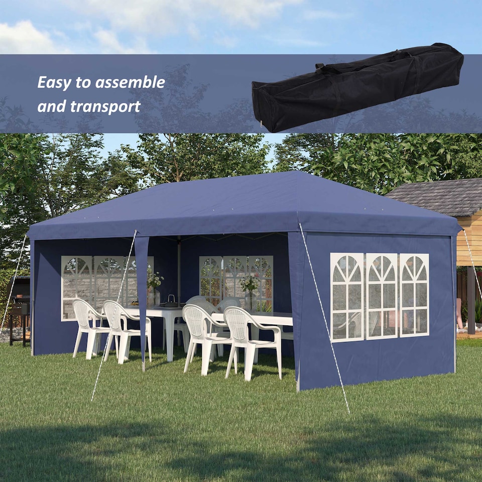 image 1 of Outsunny 3 x 6m Garden Pop Up Gazebo, Height Adjustable Marquee Party Tent with Sidewalls, Storage Bag, Blue