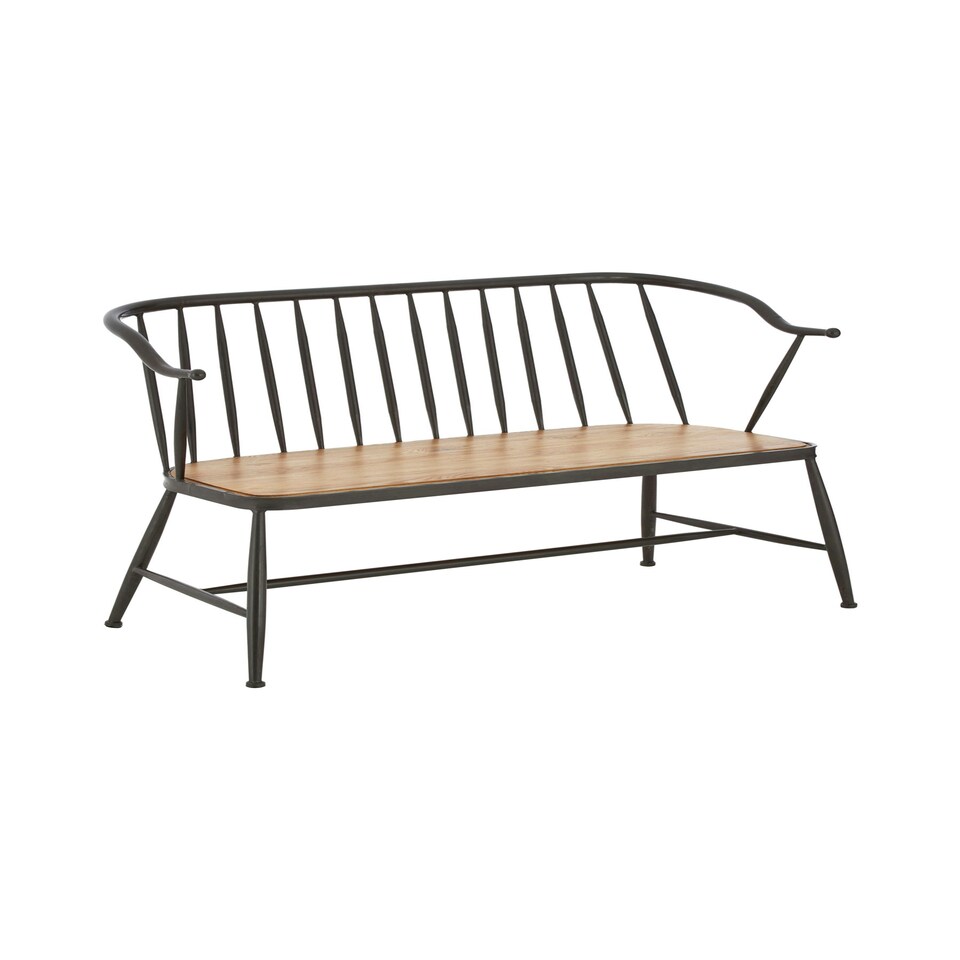 image 1 of Interiors By Premier Stylish Ash Wood And Metal Bench Chair, Industrial Dining Bench Chair, Versatile Livingroom Bench Chair Black
