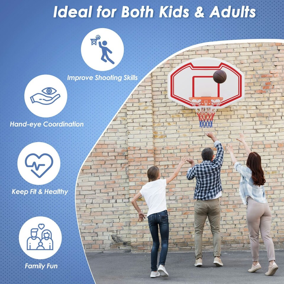 image 1 of COSTWAY Wall Mounted Basketball Hoop Backboard Basketball Games Red | Standard