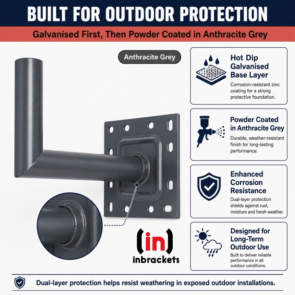 image 1 of Inbrackets Heavy Duty 2" Satellite L Shaped Wall Bracket Anthracite Grey for Starlink, Sky and TV Aerial