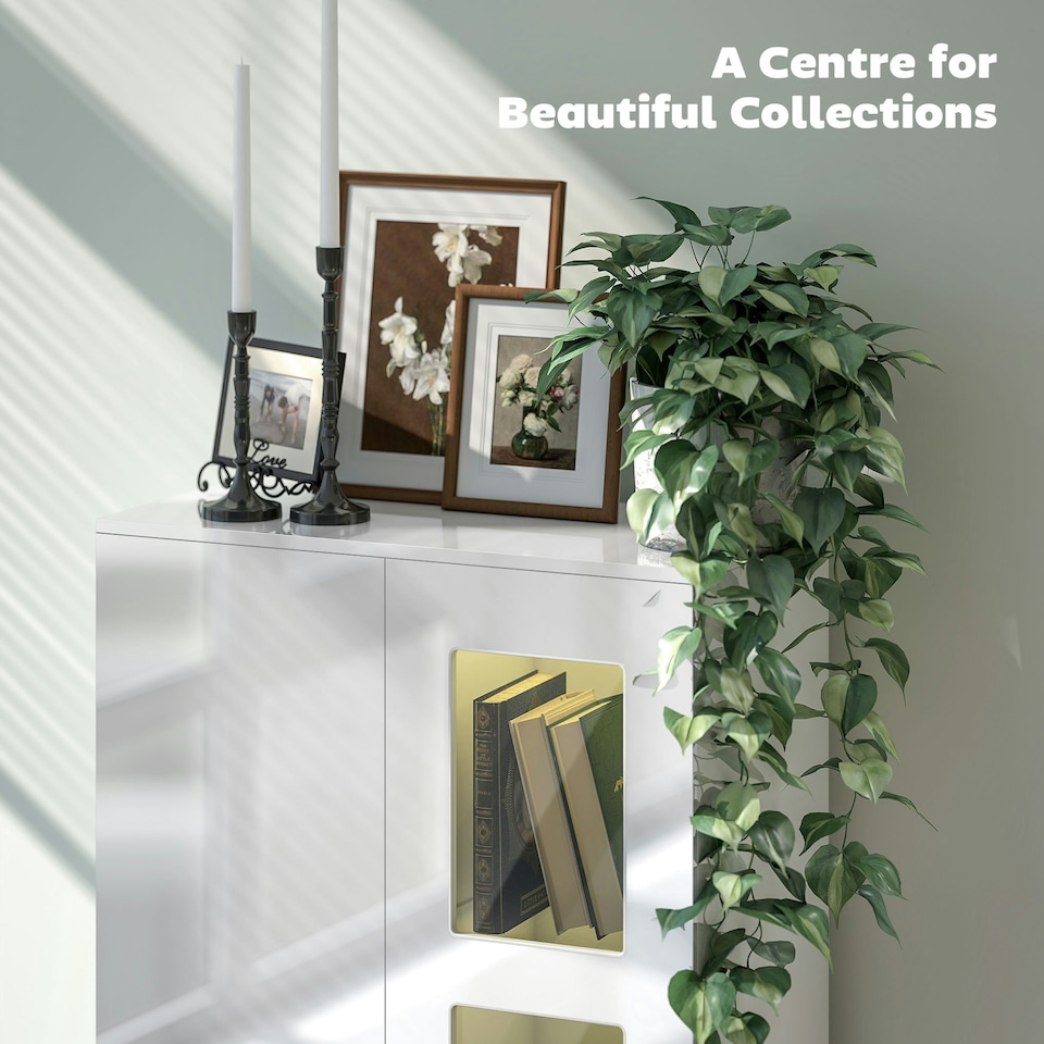 image 1 of HOMCOM Display Cabinet with Glass Shelves, Sideboard for Living Room, White | White