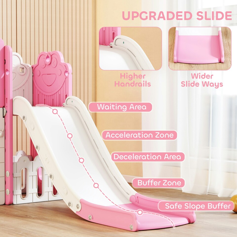 image 1 of AIYAPLAY 7 in 1 Toddler Slide Set, Frog Theme Playset with Basketball Hoop